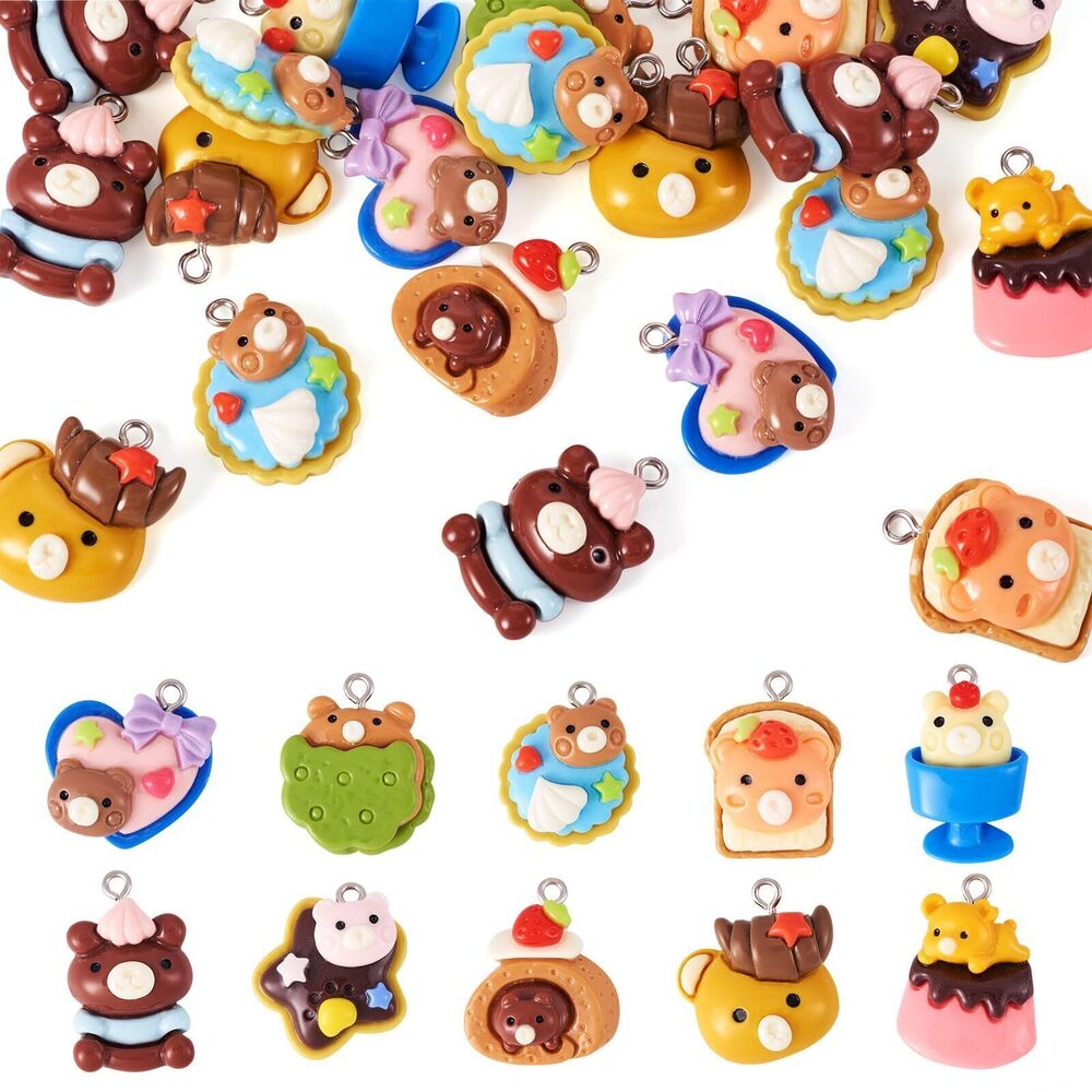 8797 20Pcs Resin Bear Charms Sweet Food Theme Cartoon Bear Pendants Cute
